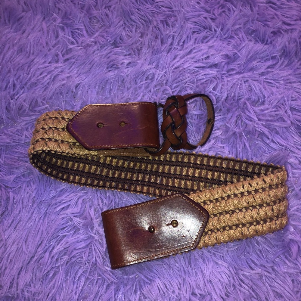 Brown Woven Leather Men's Belt